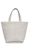 Bottega Veneta Small Intrecciato Flip Flap Leather Tote Bag In 9104 Chalk-m Brass