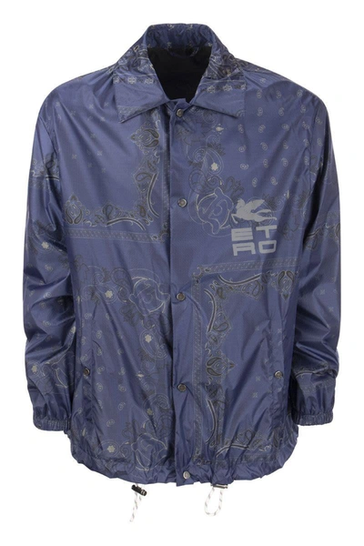 Etro Nylon Jacket With Paisley Bandana Pattern In Blue