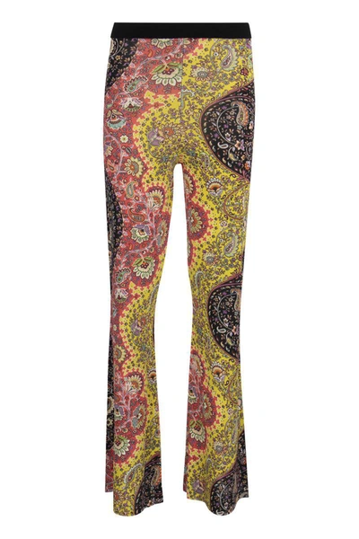 Etro Woman Trousers With Sinuous Floral Paisley Pattern In Yellow