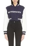Givenchy Mixed-media Logo-embroidered Crop Bomber Jacket In Navy White