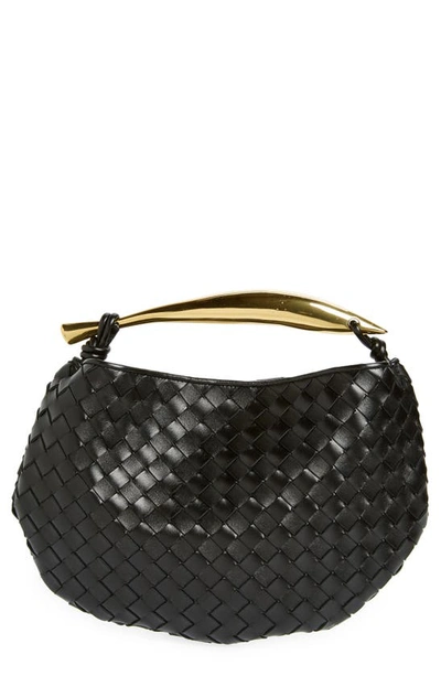 Bottega Veneta Sardine Intrecciato Leather Top Handle Bag In 1019 Black-m Brass