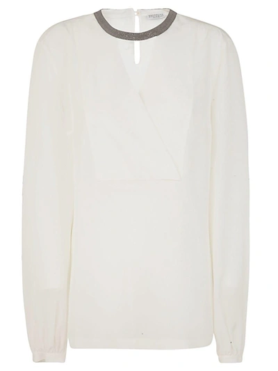 Brunello Cucinelli Round Neck Shirt V-neck Detail In Natural