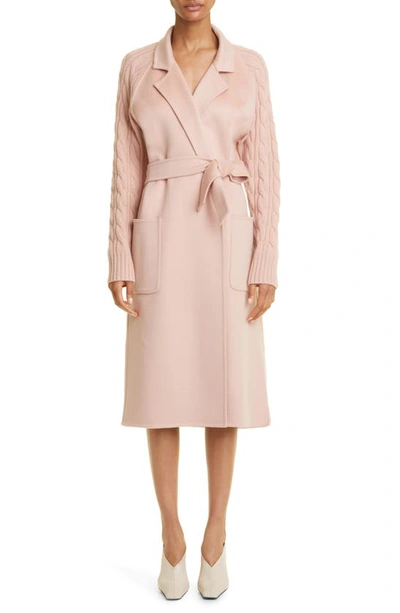 Max Mara Hello Cable-knit Sleeve Wool And Cashmere-blend Coat In Pink