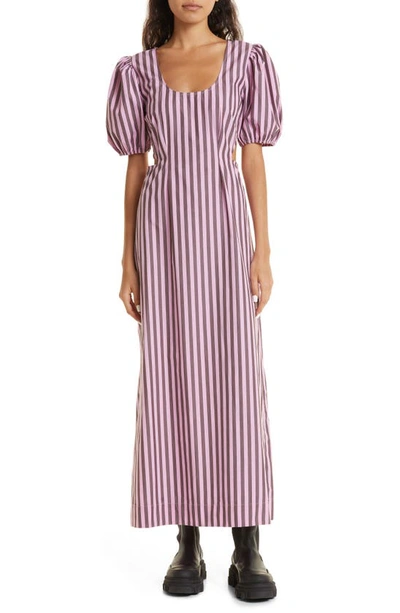 Ganni Cutout Striped Cotton-poplin Maxi Dress In Multi