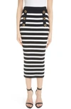 Balmain Stripe Button Detail Cotton Knit Skirt In Eab Black/ White