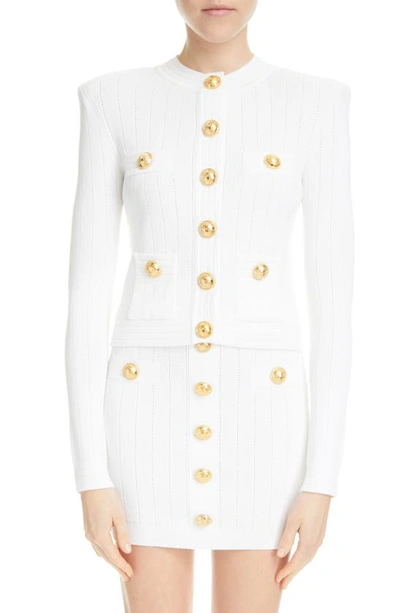 Balmain Short White Fitted Dress With Buttons