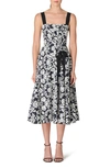 Carolina Herrera Bow-detailed Printed Cotton-blend Midi Dress In Black/ White