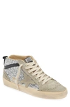 Golden Goose Mid Star Glitter Upper Suede Toe St In Silver/ Taupe/ Black