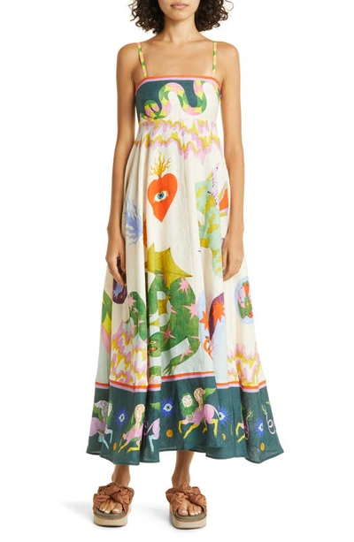 Alemais Seeker Printed Linen Midi Dress In Multicoloured