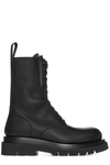 Bottega Veneta Black Lace-up Leather Combat Boots In Nero