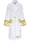 VERSACE VERSACE WHITE TERRY COTTON BATHROBE WITH BAROQUE PATTERN
