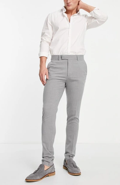 Asos Design Super Skinny Cropped Smart Trousers In Grey-grey