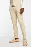 Asos Design Skinny Suit Pants In Stone Windowpane Check-neutral In Stone