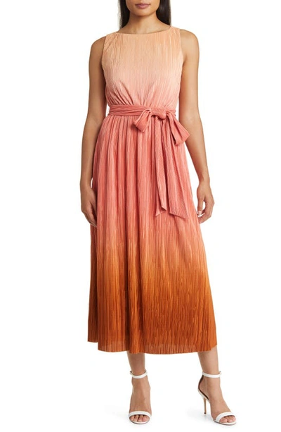 Anne Klein Plissé Tie Waist Midi Dress In Rose Clay Multi ModeSens