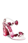 Dolce & Gabbana Keira Crystal Embellished Block Heel Platform Sandal In White/ Fuchsia