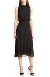 Sam Edelman Smocked Pleat Sleeveless Midi Dress In Black