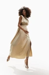 Asos Design Blouson Cutout Dress In Camel