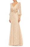 MAC DUGGAL BEADED DETAIL LACE LONG SLEEVE GOWN