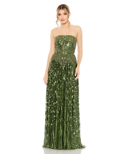 Mac Duggal Strapless Hand Embellished Beaded A Line Gown In Emerald