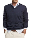 Brunello Cucinelli Fine Gauge Wool & Cashmere V-neck Sweater In Indigo