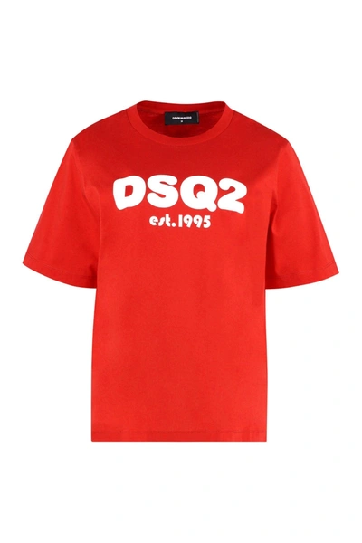Dsquared2 Short Sleeve Printed Cotton T-shirt In Red