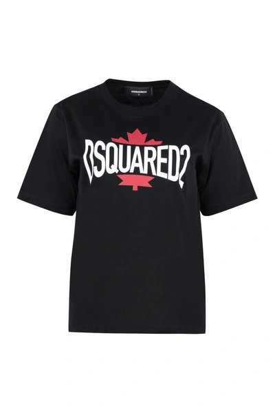 Dsquared2 Short Sleeve Printed Cotton T-shirt In Black