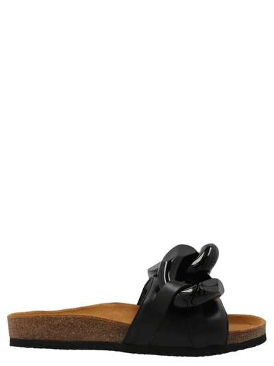 Jw Anderson Leather Chain Slide Sandals In Black