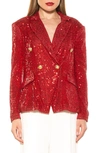 Alexia Admor Abbi Longline Double Breasted Sequin Blazer In Red