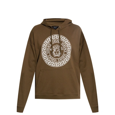 Versace Logo Hooded Sweatshirt In Brown