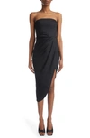 Gauge81 Lica Strapless Gathered Silk-satin Midi Dress In Black
