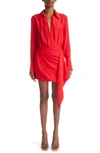 Gauge81 Gravia Silk Draped Mini Dress In Scarlet