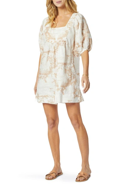 Joie Jade B Tropical Print Linen Babydoll Dress In Vanilla Ice / Nougat