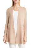 Anne Klein Peplum Long Cardigan In Latte