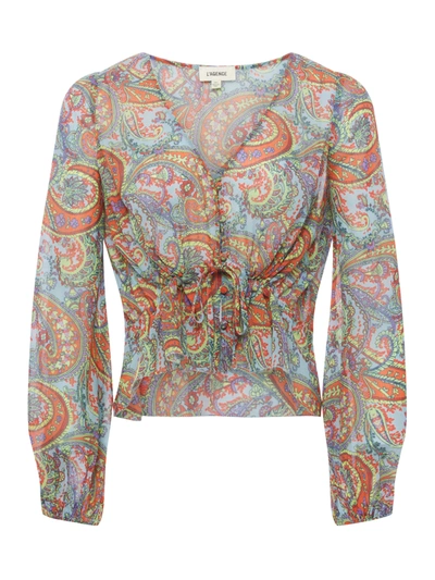 L Agence Pixie Blouse In Light Blue Paisley