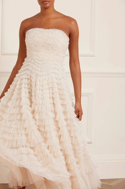 Needle & Thread Hattie Ruffle Strapless Ankle Gown In Champagne