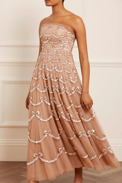 Needle & Thread Bow Sequin Strapless Gown In Beige | ModeSens