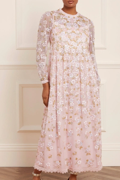 Needle & Thread Lena Long Sleeve Ankle Gown In Pink