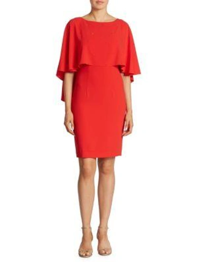 St John Sequined Cape Sheath Dress In Orange