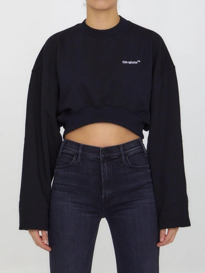 Off-white Black Stretch Cotton Cropped Sweatshirt