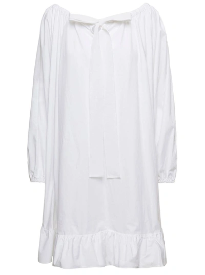 Patou Tie-neck Peplum Dress In White