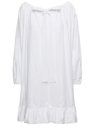 Patou Tie-neck Peplum Dress In Blanco