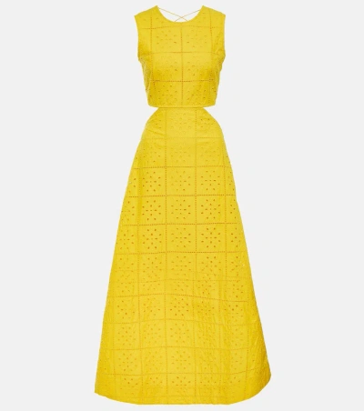 Ganni Broderie Anglaise Cut-out Maxi Dress In Yellow