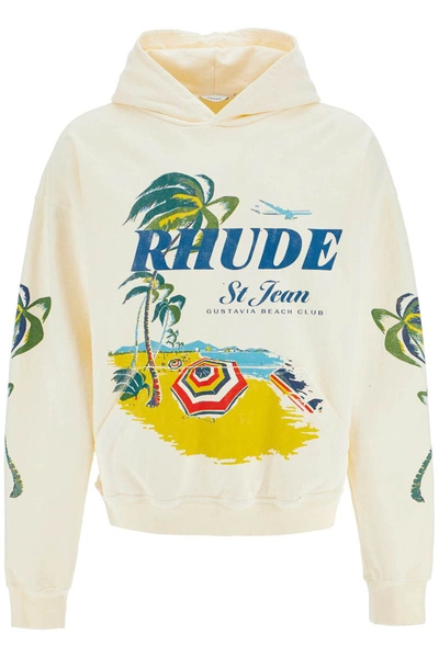 Rhude Beach Club Printed Hoodie In White