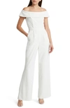 Xscape Off The Shoulder Wide Leg Jumpsuit In Ivory