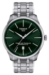 Tissot Men's Swiss Automatic Chemin Des Tourelles Powermatic 80 Stainless Steel Bracelet Watch 42mm In Steel/ Green