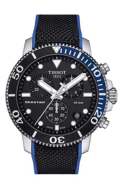 Tissot Men's Swiss Chronograph Seastar 1000 Black Textile Strap Watch 46mm In No Color