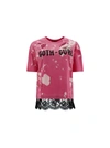 Dsquared2 Fuchsia Worn Effect Logo Print T-shirt With Laced Hem In Multicolor