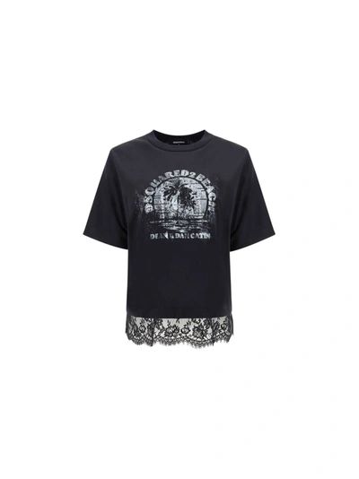 Dsquared2 D2 Gothsunset Lace T-shirt In Black