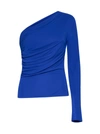 Dsquared2 One Shoulder Jersey Draped Top In Blue
