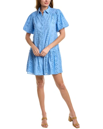 Donna Morgan Embroidered Eyelet Cotton Shirtdress In Blue